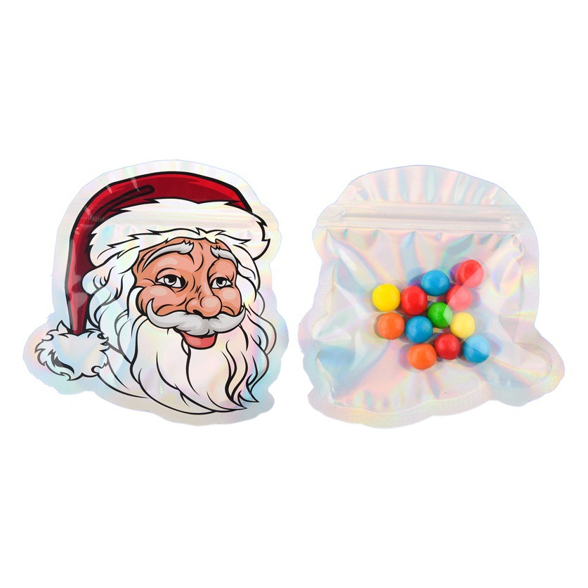 Bolsa de embalaje transfronteriza de Santa Claus bolsa de láser compuesto de forma especial creativa Navidad lindo caramelo de dibujos animados bolsa ziplock