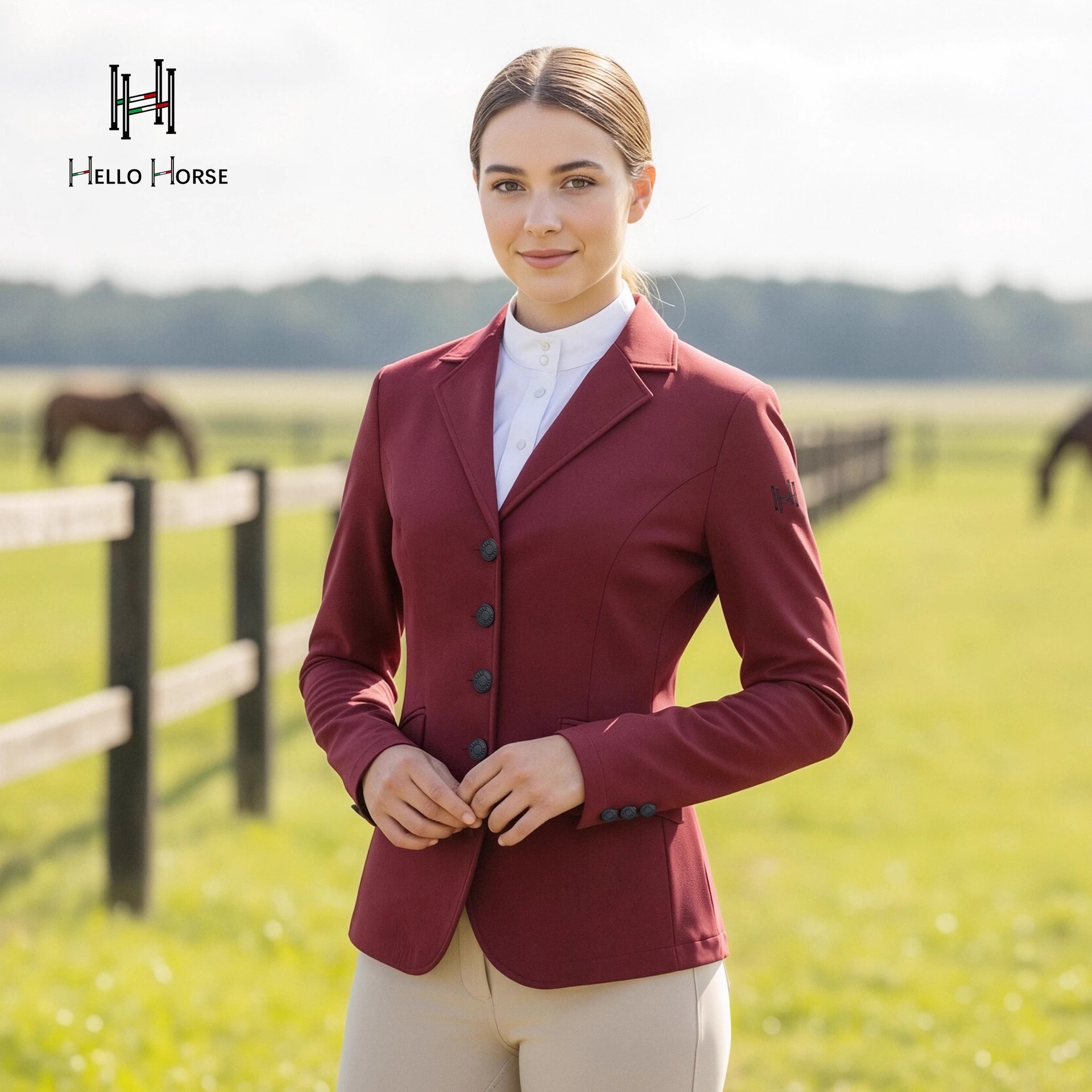 Hello Horse马术骑士西服透气长袖修身冲孔马术服女款比赛骑士服