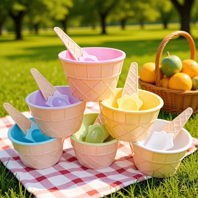 Ps Bowl Set Ice Cream Spoon Bowl Tableware Set Creative Children's Cartoon Double-Layer Wholesale Amazon