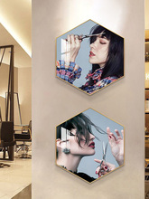 理发店墙面装饰画发廊六边形发型图片美容美发店挂画沙发背景墙画