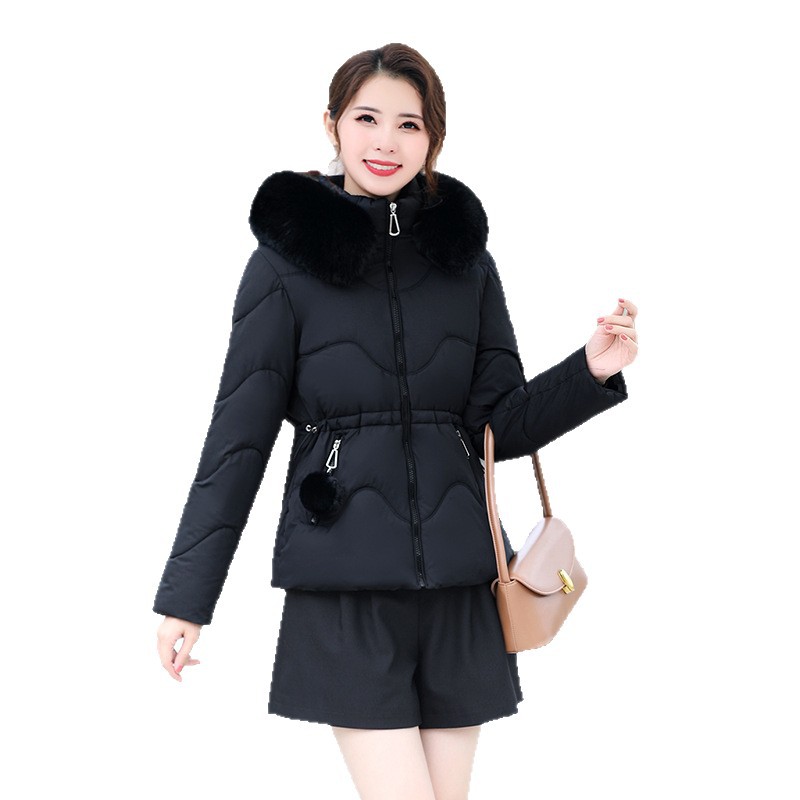 Europa y los Estados Unidos blanco cuello de lana cintura ropa de algodón mujer 2025 invierno nuevo estilo coreano de algodón encapuchado chaqueta de algodón casual
