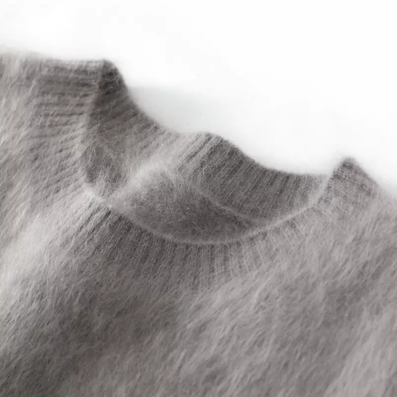 软糯拉绒100纯山羊绒衫女圆领长绒毛衣秋冬新款安可拉红内搭上衣