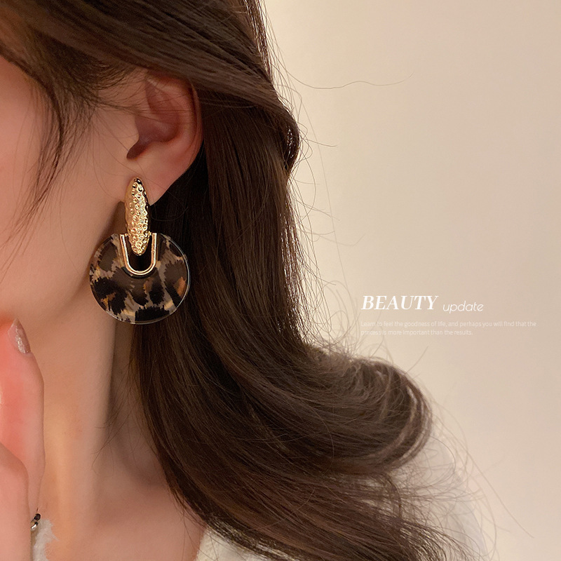 真金电镀银针豹纹星星圆圈耳环欧美潮流设计感耳坠气质氛围感耳饰详情17