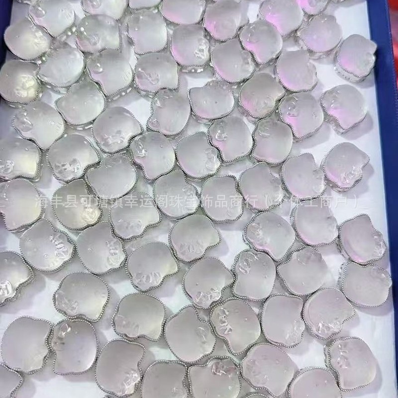 爆款天然白水晶磨砂kt猫盒子饰品配件 diy手串项链小红书抖音热销|undefined