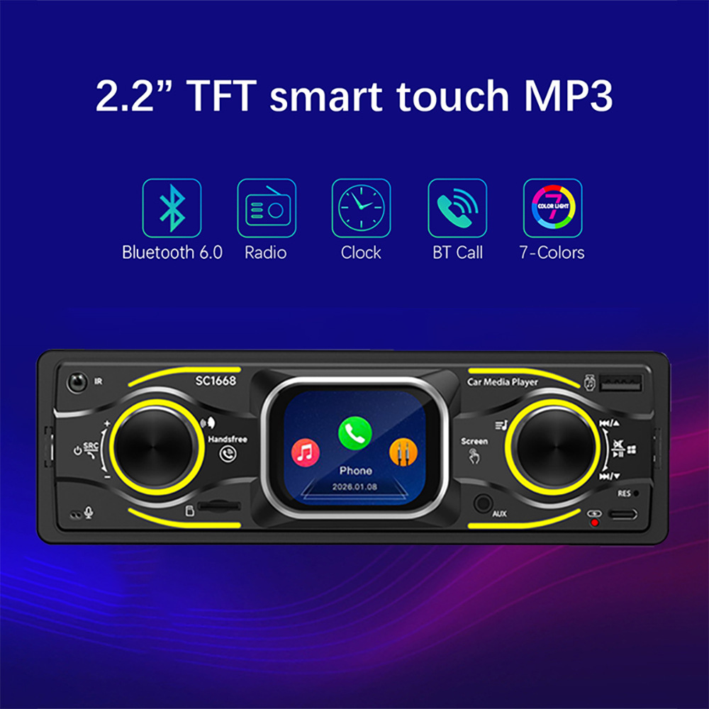 Car Bluetooth Mp3 Lossless Music USB Card Player Fm Radio Smart Touch Small Screen 12V Universal