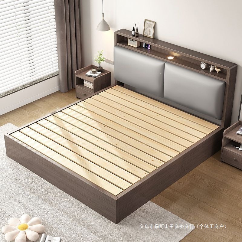 Solid Wood Double Bed 1.8X 2m Master Bedroom Large Bed Home Use 1.5m Small Apartment Rental 1.2m Storage Single Bed
