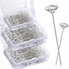 工厂直销透明钻石定位针亚克力水晶装饰婚纱花朵固定大头胸针别针