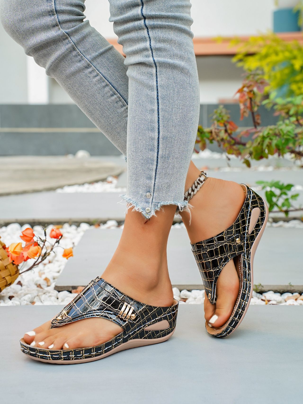 Sandales compensées grandes tailles pour femmes, tongs à semelles épaisses, style plage d'été_voghion.com
