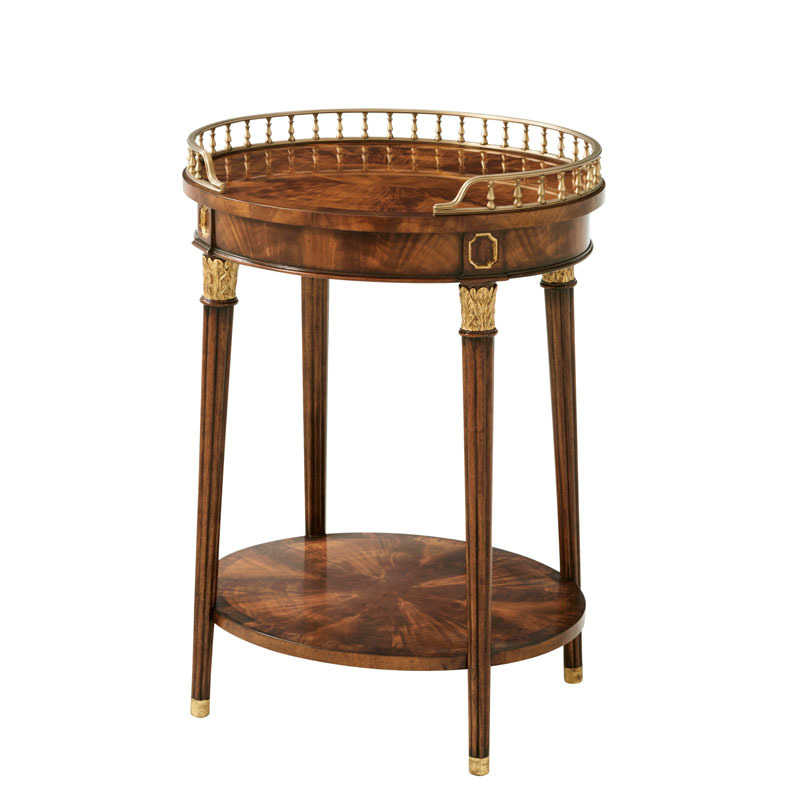 English-style inlaid copper round coffee table, Paulownia wood painted, irregular edge side table, neoclassical villa living room flower stand, small side table