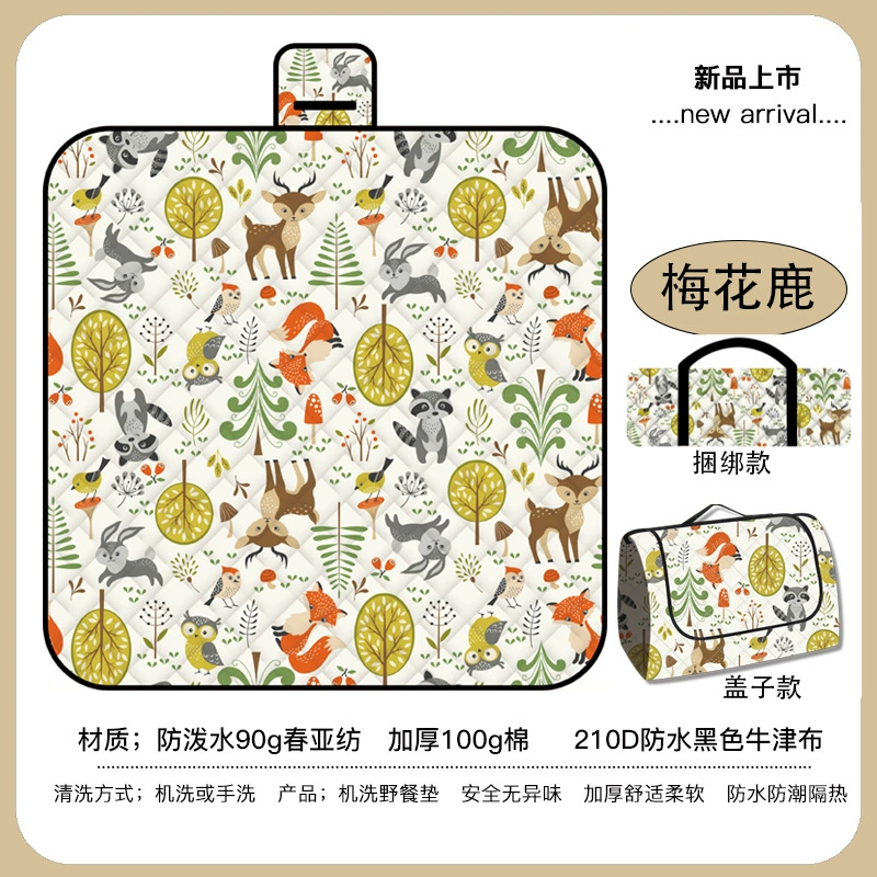 Picnic mat with pictures and samples, customized spring outing moisture-proof mat, thickened waterproof lawn mat, portable beach mat for foreign trade
