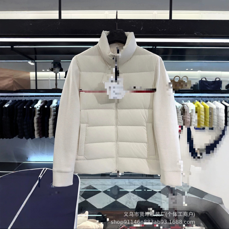 Mengkou Down Jacket Cardigan Down Striped Embroidered Men's Wool Cashmere Goose Down Thickened Zipper Coat