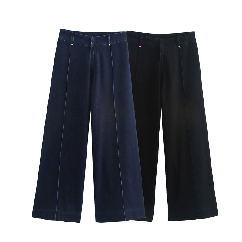 Foreign trade 2024 autumn new jeans women's contrast Denim fabric waist straight tube and ankle 9632252