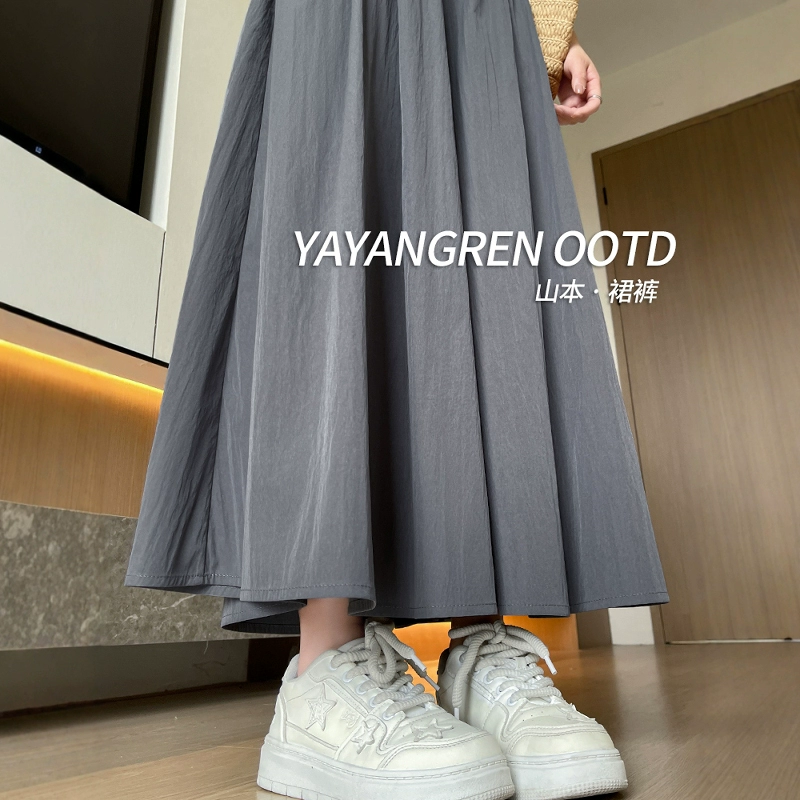 Серая юбка Yamamoto женские летние 2025 новая высокая талия плиссированная длинная юбка