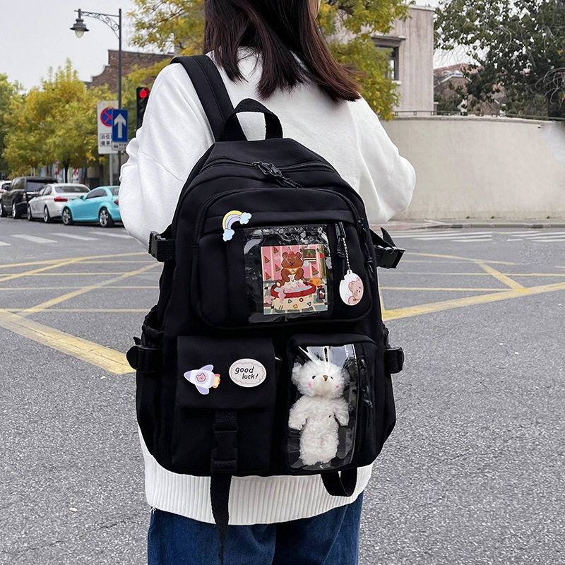 Trendy Vintage-Style Backpack, Solid Color Fresh Canvas Backpack, Casual School Bag, Cute Backpack for Middle School Students