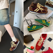 磨砂真皮厚底德训鞋女2025秋季新款软底复古系带运动休闲阿甘板鞋