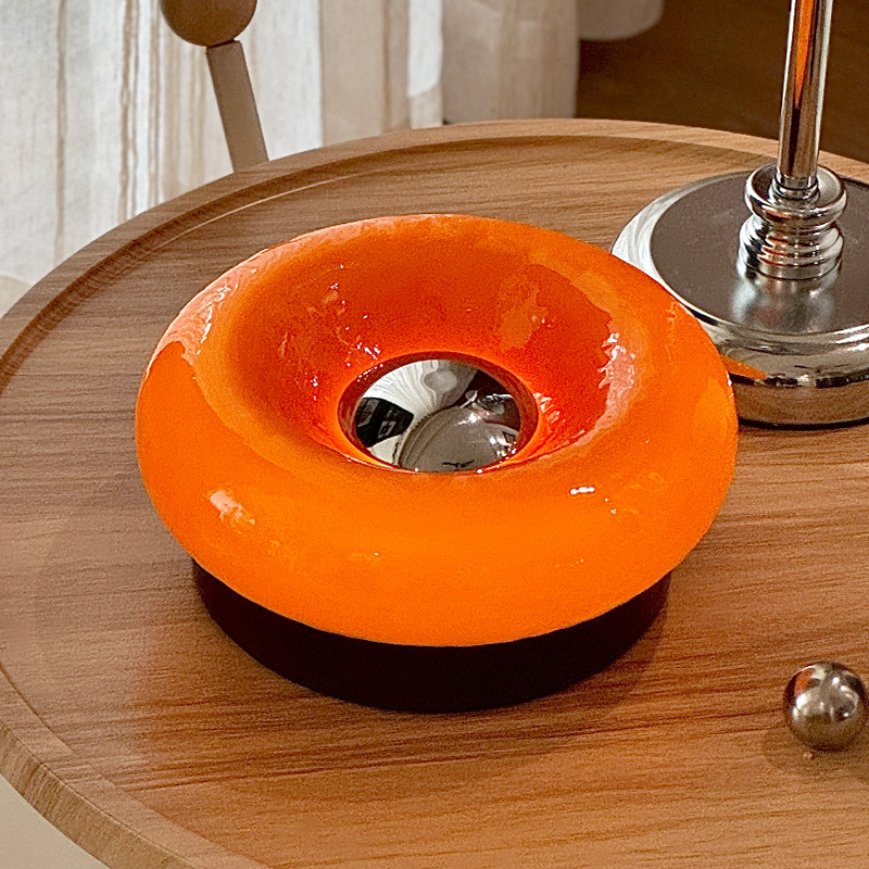 网红ins甜甜圈触摸台灯包豪斯设计卧室床头氛围灯实木充电台灯