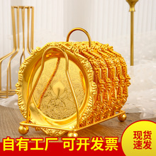 高档轻小碟子套装6盘带架欧式铁艺蛋糕水果盘干果零食盘花纹杯垫
