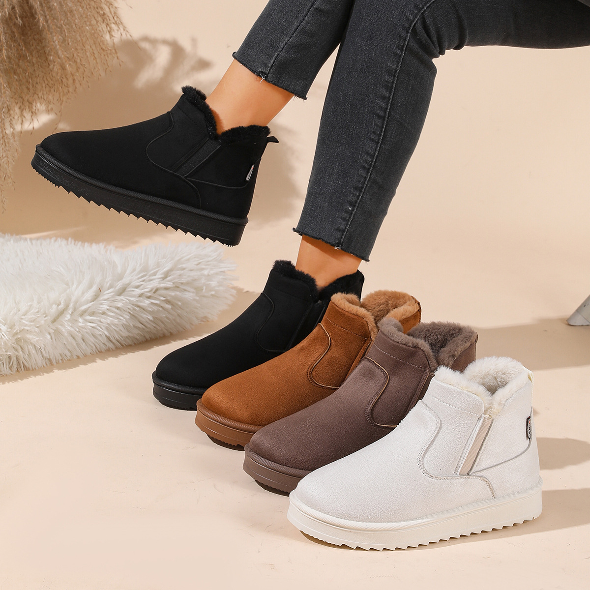 Women's snow boots, new winter styles, mid-height cotton shoes, outdoor warm and insulated, fleece-lined and thickened, slip-on design, cold-resistant and non-slip