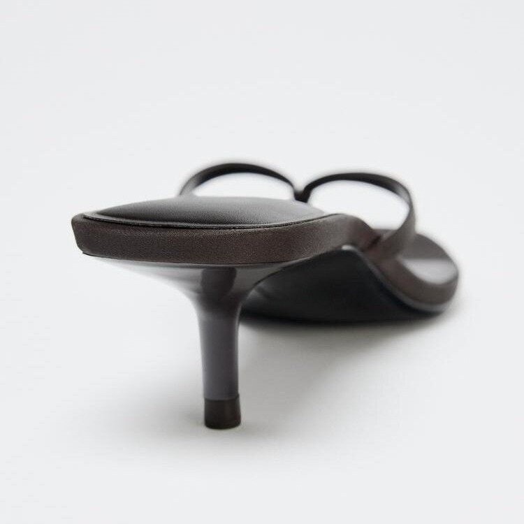 Chanclas de Tacón Kitten de Tela, Cabeza Cuadrada y Tacón Delgado, para Verano y Vacaciones