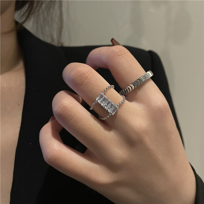 Zircon Chain Ring Set Niche Design Simple Personality Temperament Wild Fashion Ring display picture 3