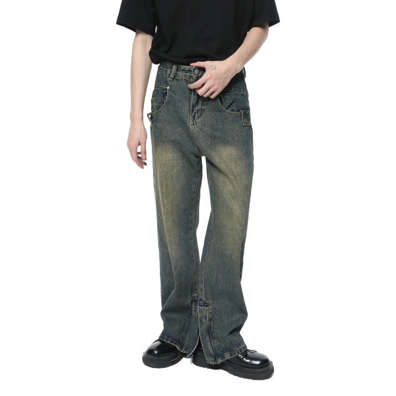 Mtlclothes ropa de los hombres | 2024 primavera nuevos pantalones americanos cremallera diseño recto Denim moda