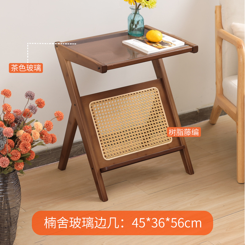 Internet celebridad sofá de vidrio mesa auxiliar sala de estar ratán japonés pequeña mesa de café balcón simple mesa de esquina mesita de noche nueva