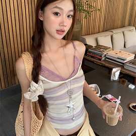 2026设计感小众2025新款吊带背心女夏外穿露背辣妹蕾丝条纹无袖上