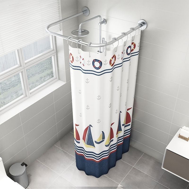 Shower Curtain Set U-Shaped Punch-Free Bathroom Partition Curtain Bathroom Shower Curtain Cloth Waterproof Hanging Curtain Bath U-Shaped Shower Curtain Cloth