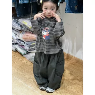 女童春秋条纹连帽卫衣套装儿童工装裤两件套2026秋季新款
