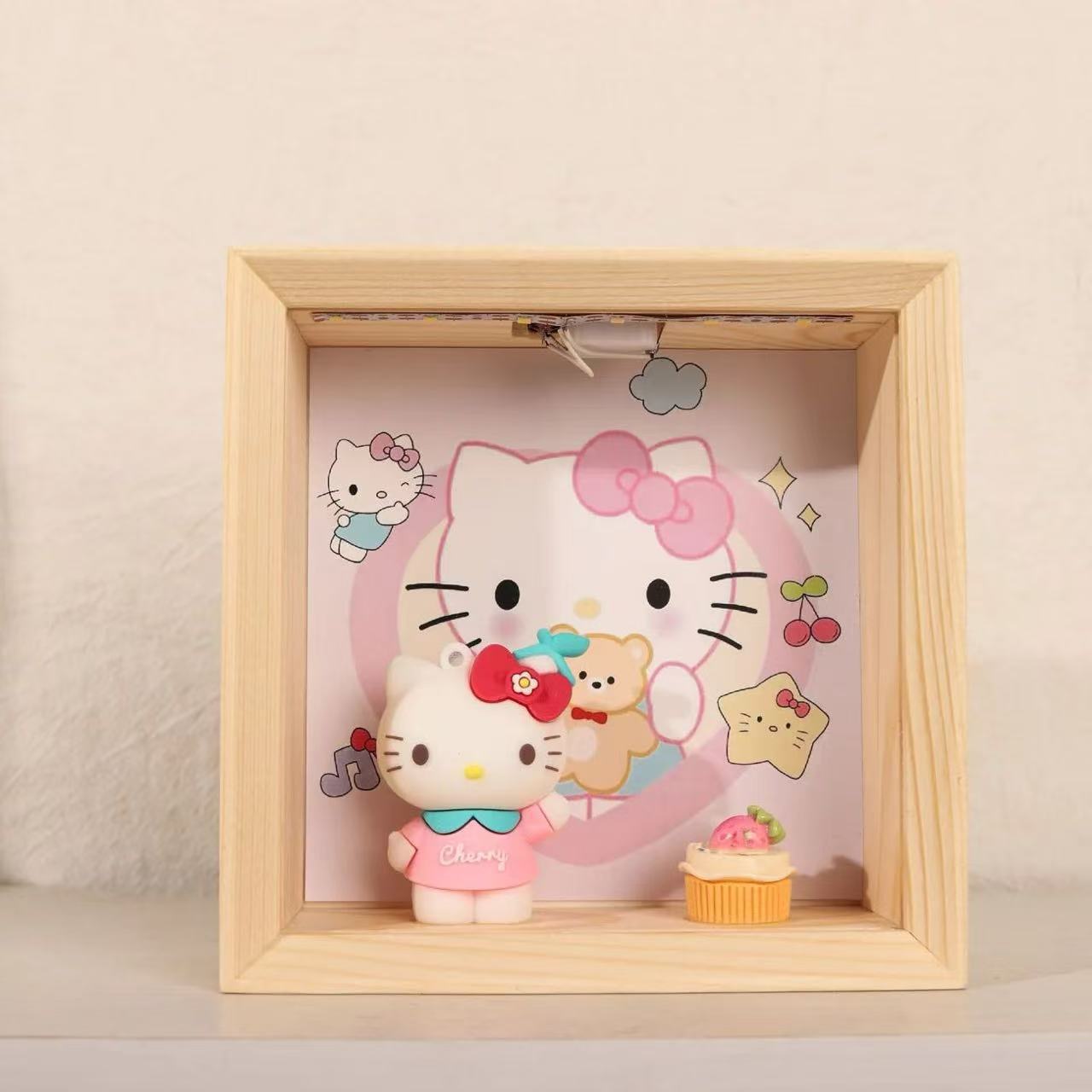 520 Tanabata Día de San Valentín Sanrio lindo dibujos animados luz nocturna marco de fotos decoración para novia y novia regalo de cumpleaños