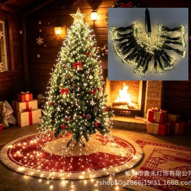 Cross-border ponytail firecracker lights wholesale, circular Christmas tree decorative string lights, copper wire garden outdoor tree LED colorful lights Cross-border ponytail firecracker lights wholesale, circular Christmas tree decorative string lights, copper wire garden outdoor tree LED colorful lights