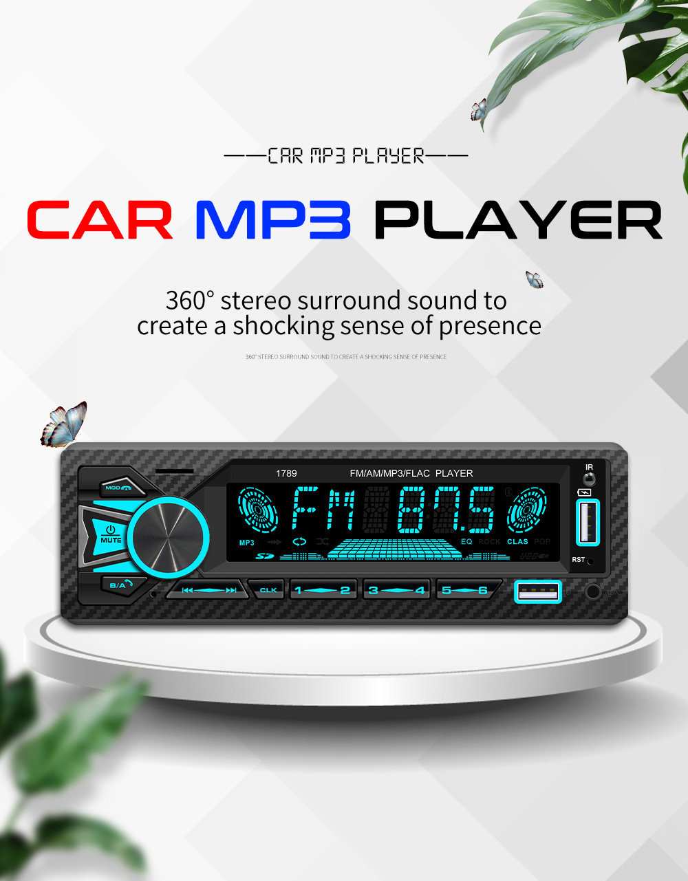 12V Single-Cylinder Short Mp3 Fm Radio Car Dual Bluetooth USB Player Mobile Phone Intelligent Positioning to Find the Car