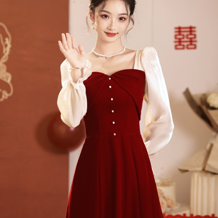 Toast Dress Bride 2025 New Wedding Dress Engagement Evening Dress Women's Casual Dress Autumn