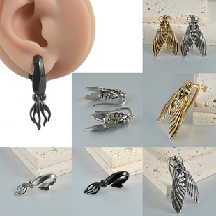 Cross-border punk hot selling skull bee large size auricle octopus earlobe ear hook stainless steel piercing jewelry