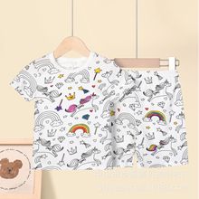 拉架棉面料跨境专供儿童家居服睡衣套装素描舒适透气DIY手绘涂鸦