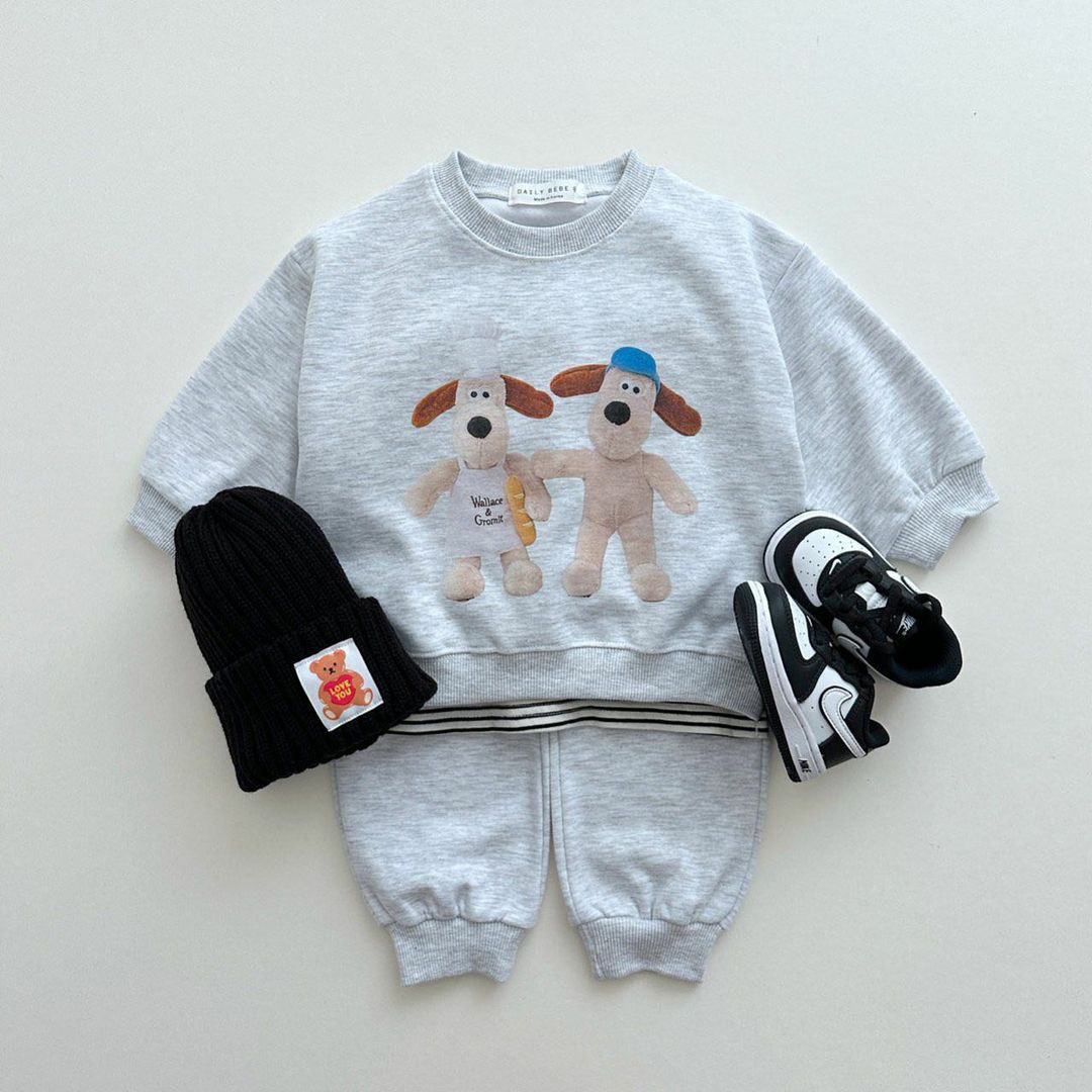 Kinder 2023 Neue Herbst Jungen und Mädchen Koreanische Freizeit Hund Pullover Zwei Stück Baby Set_voghion.com