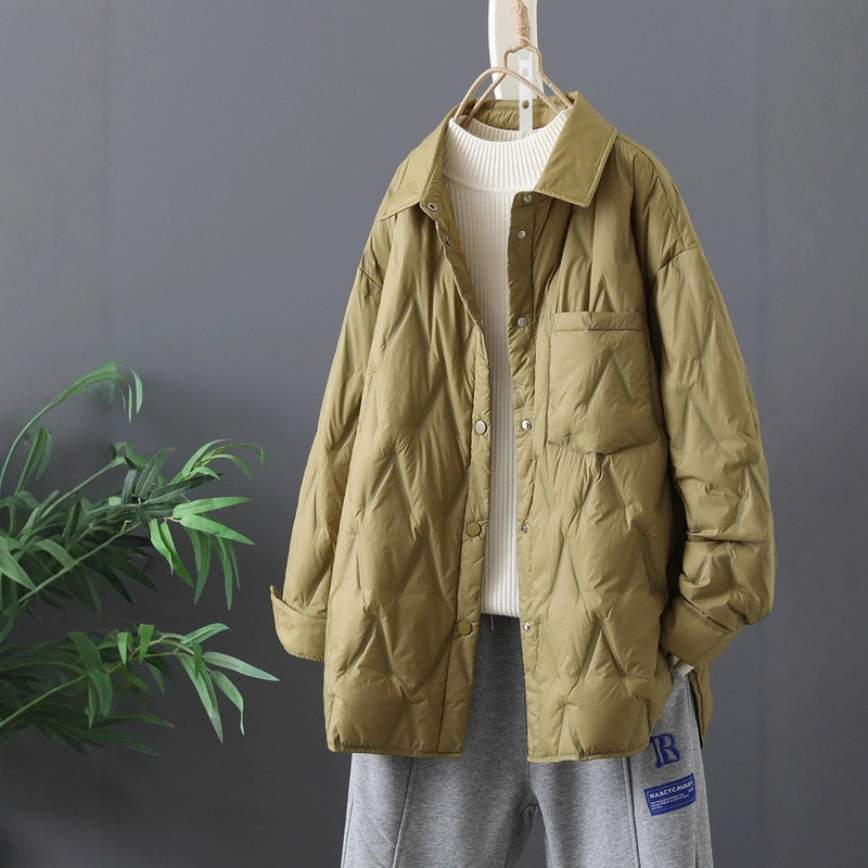 Brand Clearance Store Withdrawal of Goods, Lightweight down Cotton Jacket for Women, Loose Versatile Quilted Warm Shirt Coat