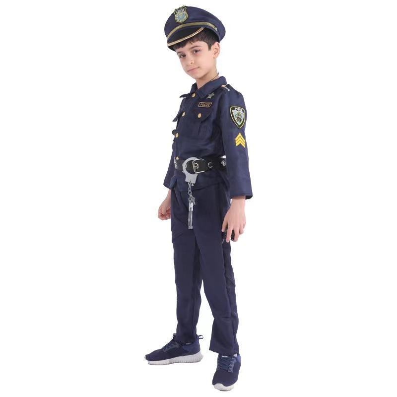 外贸热销儿童警察服万圣节派对角色扮演豪华套装对讲机手铐套装