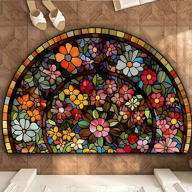 Estera floral transfronteriza estera impresa semicircular estera de suelo puerta de entrada estera de suelo puerta de baño absorción de agua estera de suelo sucia