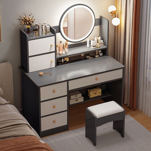 Dressing Table for Bedroom, Simple Small Storage Cabinet, Integrated Small Apartment, Trendy Ins-Style Makeup Table, Makeup Desk with Hair Straightener