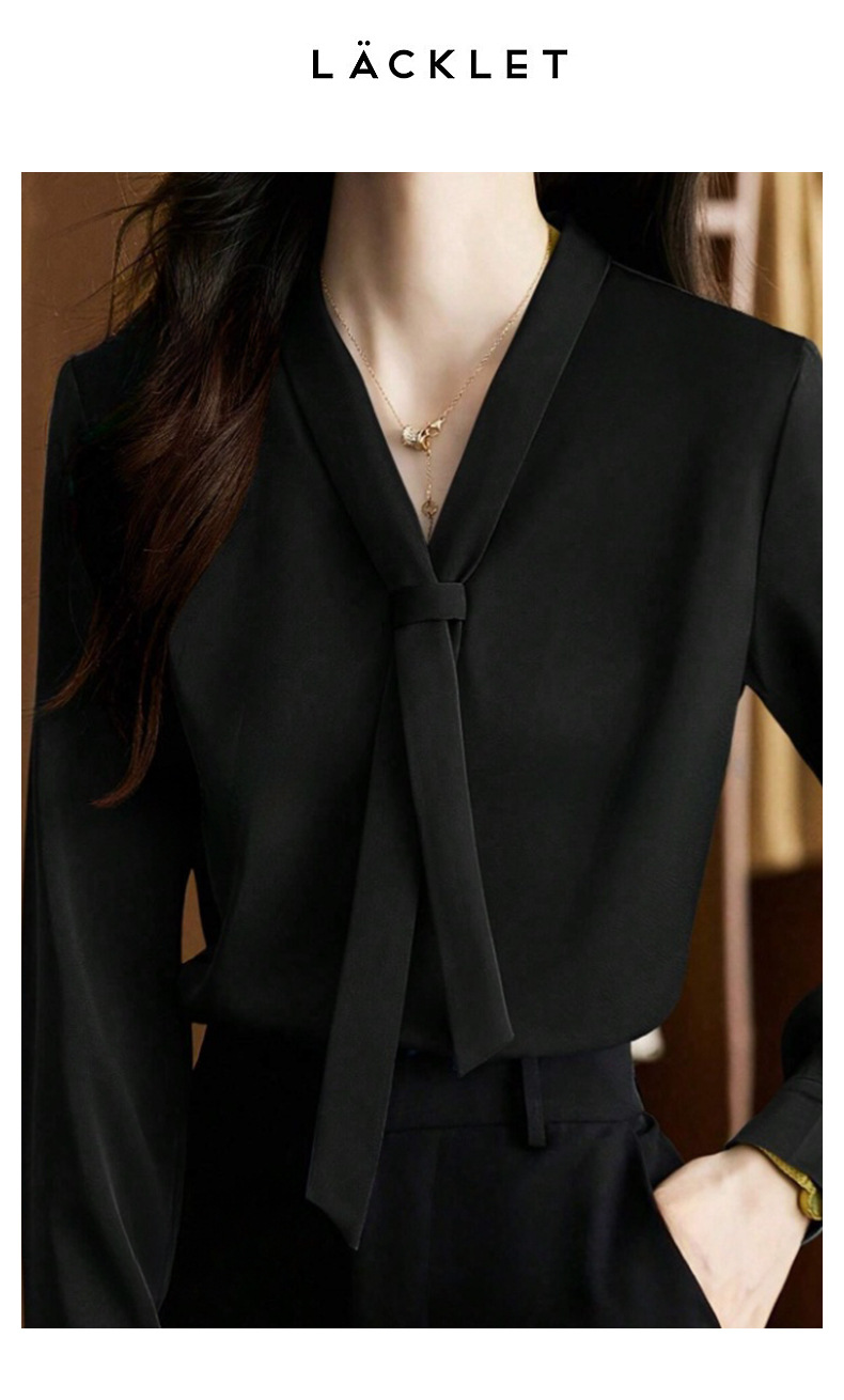 Camicia elegante da donna in raso con scollo a v e nastro_voghion.com