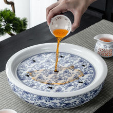 陶瓷茶盤大號儲水圓形干泡盤整套家用隔熱雙層功夫茶具套裝功夫