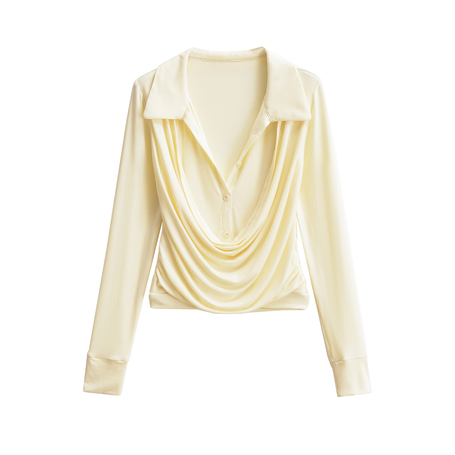 25101-2025 New Pure Desire Style Swing Collar Waist Slimming Top Feminine Fake Two-Piece Hot Girl Long Sleeve Shirt