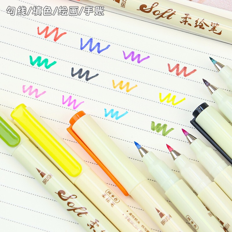 学生向けの見栄えの良いソフトペイントペン、多機能描画、会計、書道、アートフックラインペン、水彩ペン|undefined