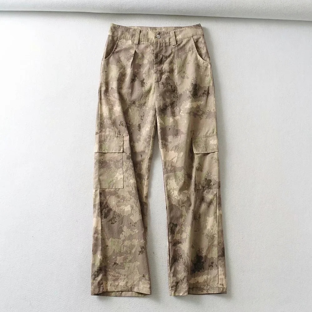 camouflage print loose multi-pocket trousers NSAC52494