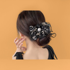 黑色蝴蝶结优雅法式清新碎花百搭时尚花朵丸子夹抓夹女头饰发饰女