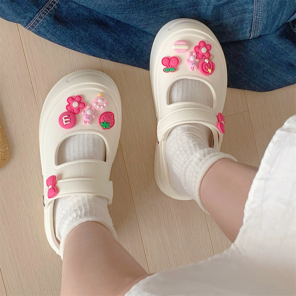 Пляжные сандалии Мэри Джейн на толстой подошве, женские летние уличные туфли с милым цветком