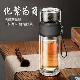沃鑫双层玻璃茶水分离泡茶杯商务办公便携水杯广告杯定制企业logo