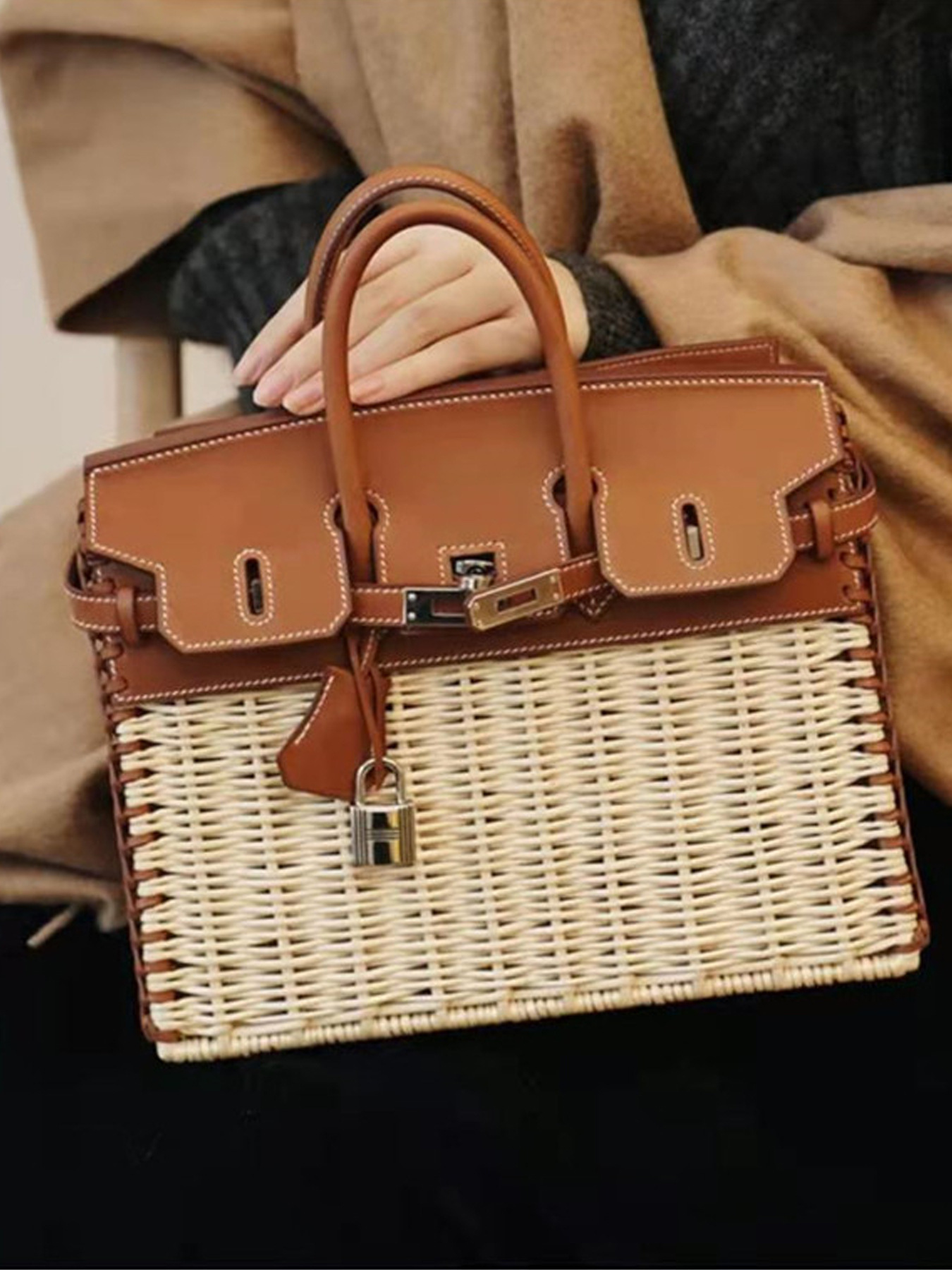 Bolso de Mano de Ratán, Tejido, para Uso Diario