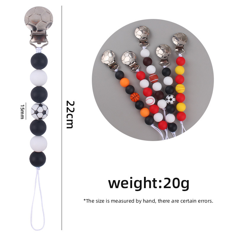 Nuevos suministros para bebés Cadena de chupete de silicona calmante bebé DIY silicona fútbol impreso Cadena de chupete cadena anti-gota